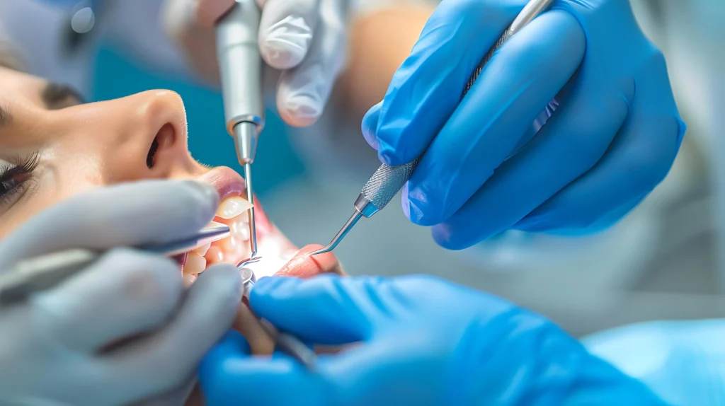 Endodonzia Gela e Vittoria: una donna che si sta facendo una pulizia dei denti.