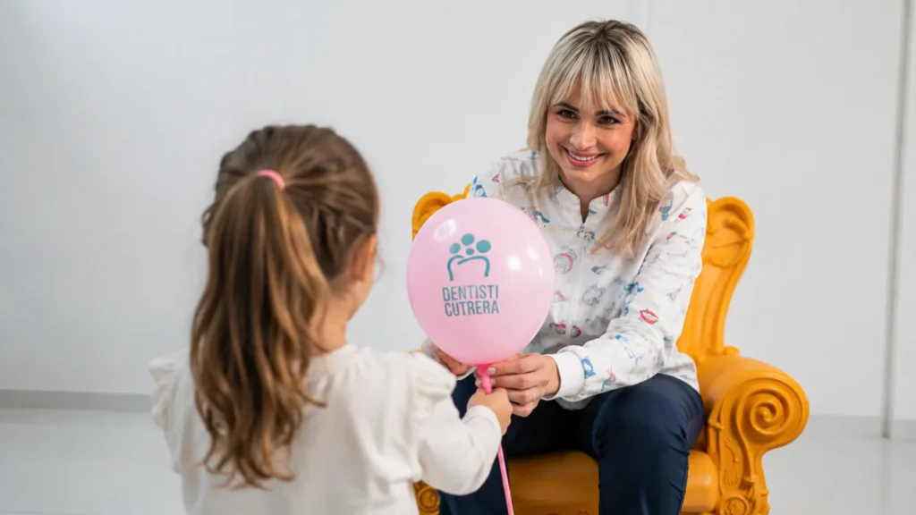La Dott.ssa Alice Cutrera con una piccola paziente nello studio Dentisti Cutrera a Vittoria e Gela