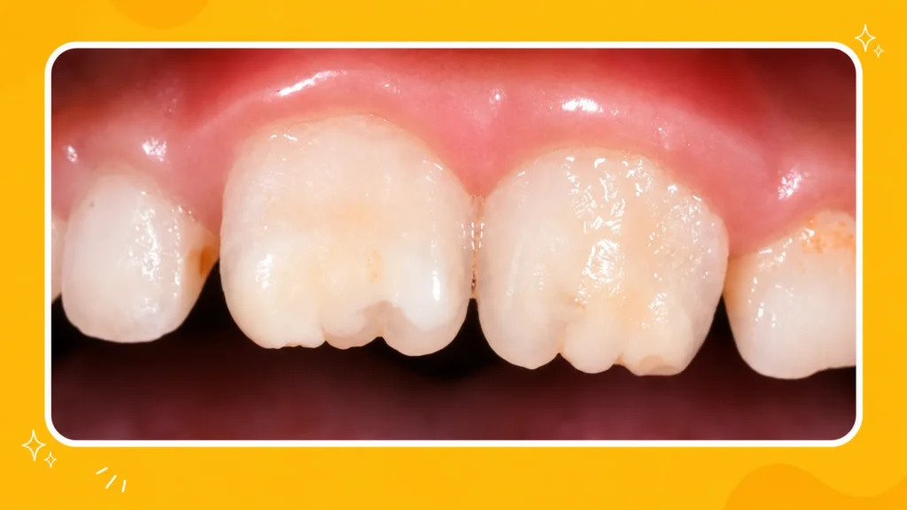 Denti con macchie bianche opache e giallo-marroni: segnali tipici della MIH sui molari permanenti nei bambini